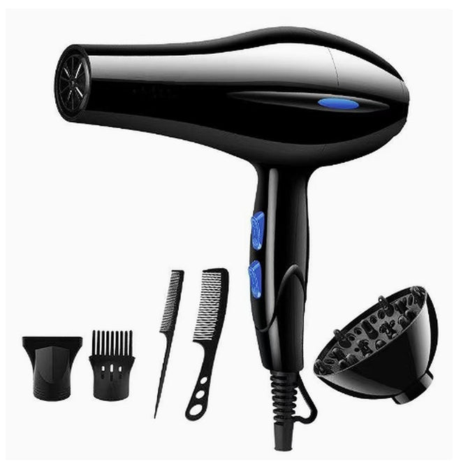 Professional dryer set with diffuser, concentrator and combs, black EP13