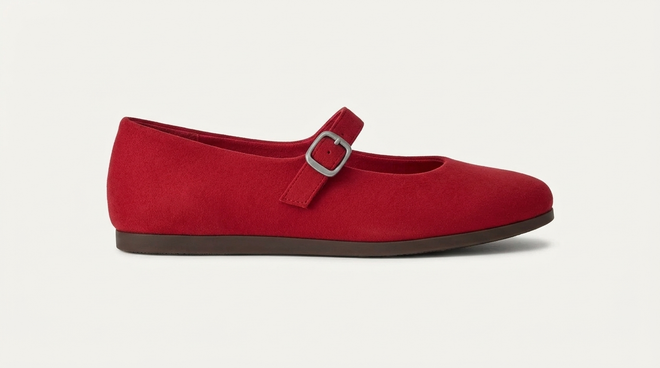 Mary Jane flat with buckle strap, red PB20
